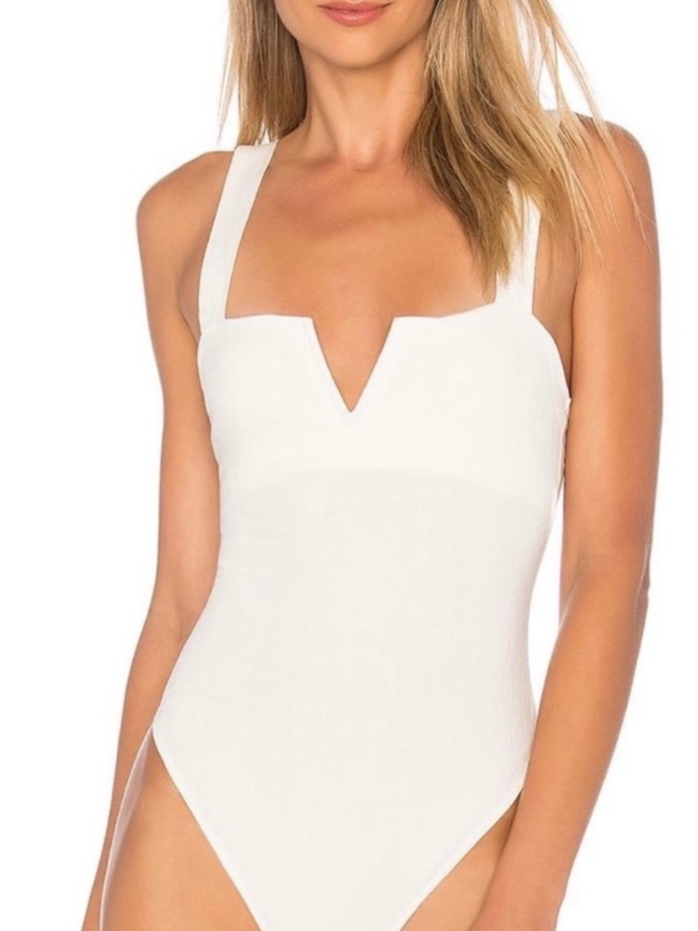 Free People White V-Notch Bodysuit